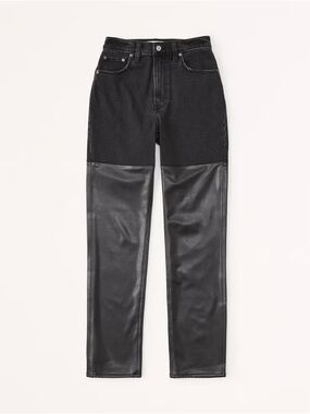 A&F Black Two-Tone Faux Leather Panel Jeans size 33L  - Women